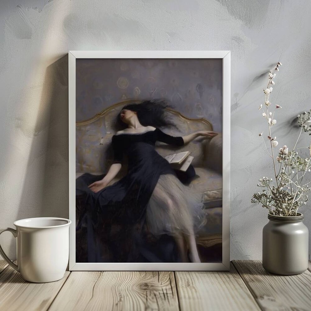 Original Dark Literary Art Print + Digital Copy Vintage Black Dress Painting